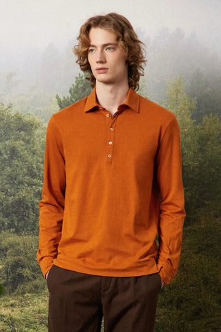 Ischia langärmeliges Poloshirt brick Baumwolle / Kaschmir