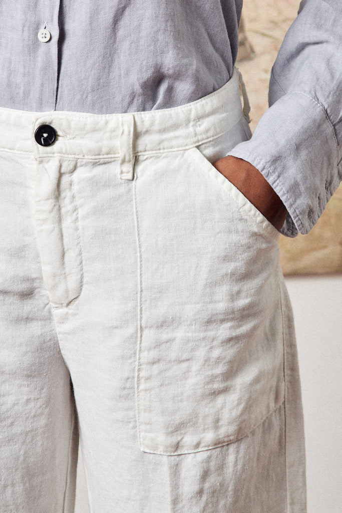 Sarago Leinen Cargohose bianco